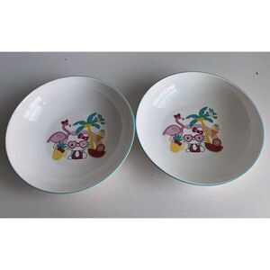 Set Of 2 Sanrio Hello Kitty Beach Summer Tropical Ceramic Pasta Dinner Bowls NEW